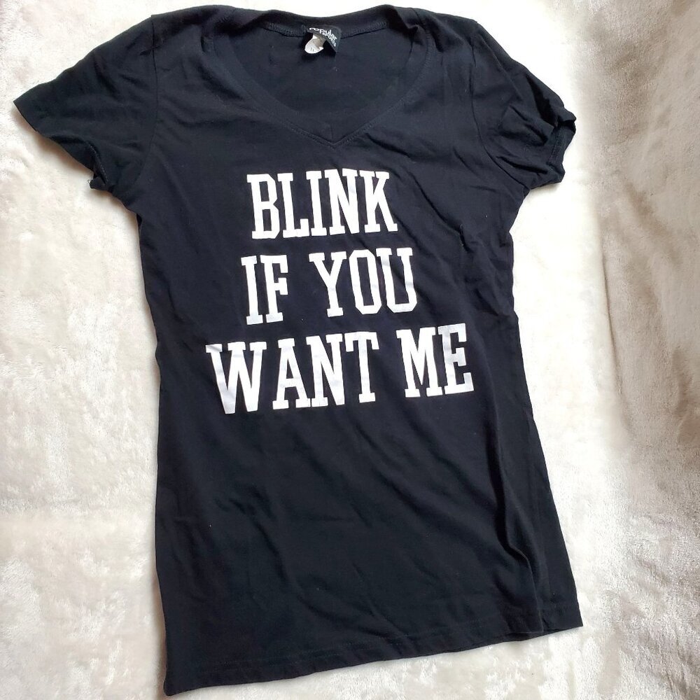 Popular Sports Black Cotton XL T-Shirt With "Blink If You Want Me" Print